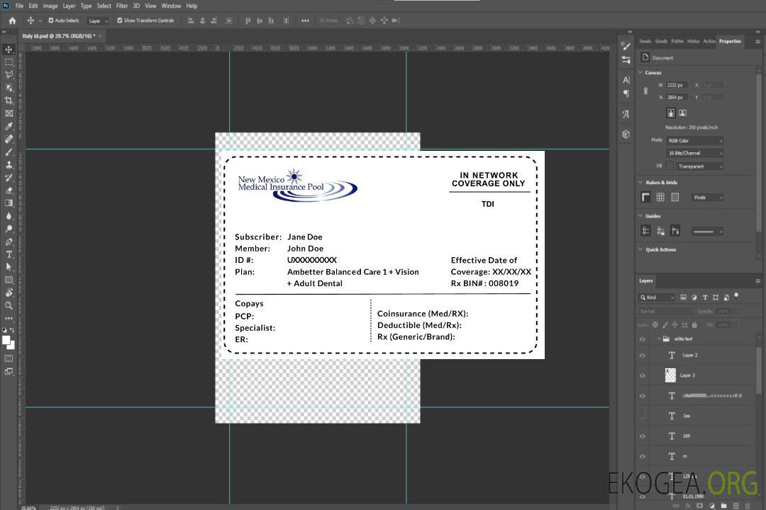 Carte d'assurance maladie du Nouveau-Mexique template